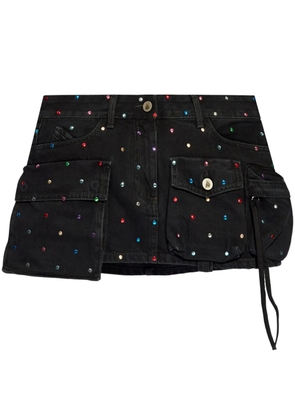 The Attico rhinestone-embellished denim skirt - Black
