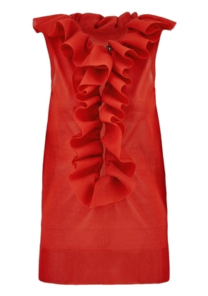 Ferragamo frill-detail virgin wool top - Red