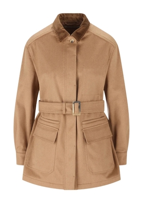 Max Mara LEVA corduroy-collar belted jacket - Brown