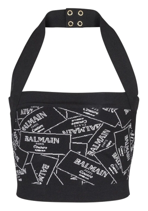 Balmain label-motif halterneck top - Black