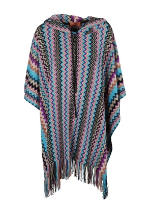 Missoni hooded fringed poncho - Blue