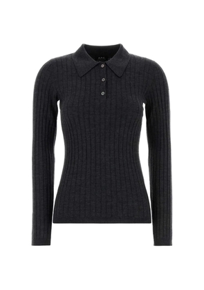 A.P.C. ribbed-knit polo top - Grey