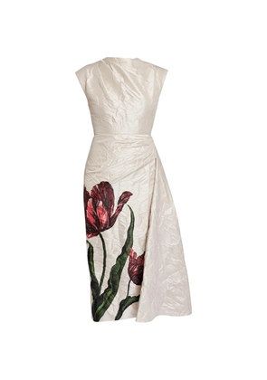 ERDEM short sleeve floral print midi dress - Neutrals