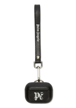 Palm Angels monogram-print leather AirPods case - Black