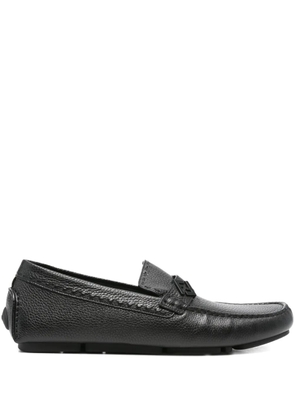 FENDI leather logo-plaque loafers - Black