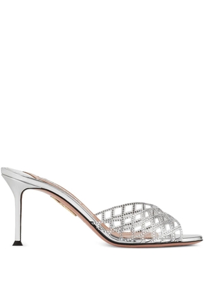 Aquazzura 75mm crystal-embellished lattice mules - Grey