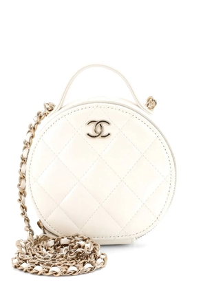 CHANEL Pre-Owned Handle with Care Round Vanity Case with Chain Quilted Lambskin Small crossbody bag - White