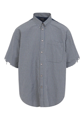 Balenciaga Hybrid frayed-check shirt - Blue