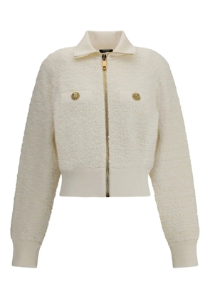Balmain zipped tweed bomber - White