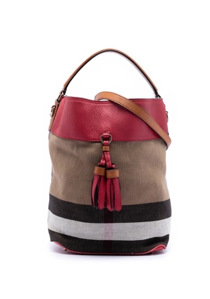 Burberry Pre-Owned 2000-2017 Medium Mega Check Canvas and Grained Calfskin Ashby Tassel Bucket Bag satchel - Brown