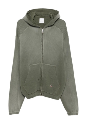 ROA waffle-texture zip-up hoodie - Green