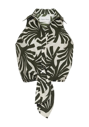Cara Cara leafs-print tie-front shirt - Green