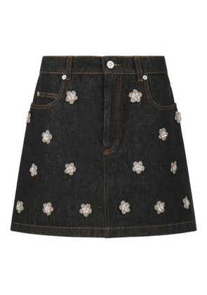 Marni daisy-appliqué denim mini skirt - Blue