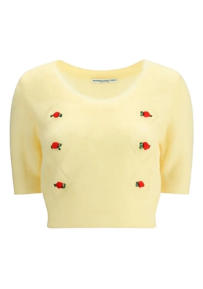 Alessandra Rich rose-embellished mohair top - Yellow