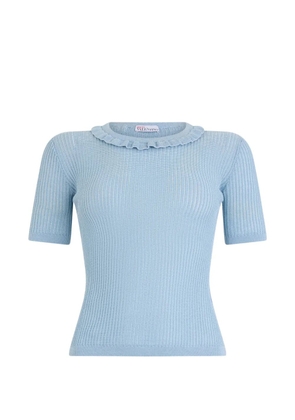 Valentino Garavani ruffled-neck long-sleeve sweater - Blue