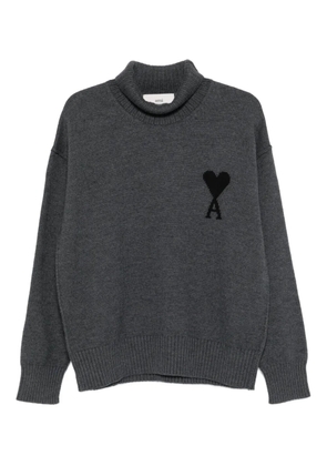AMI Paris heart-logo turtleneck sweater - Grey