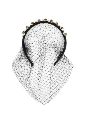 RED(V) floral net hairband - Black