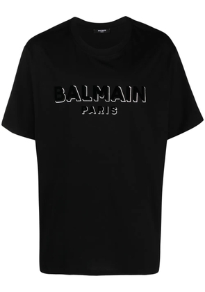Balmain flocked-logo cotton T-shirt - Black