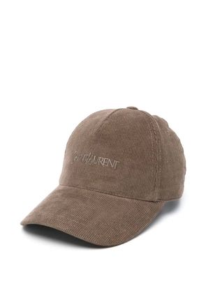 Saint Laurent logo-embroidered corduroy cap - Brown