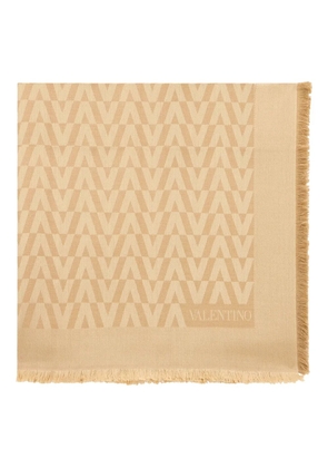 Valentino Garavani logo fringed scarf - Neutrals