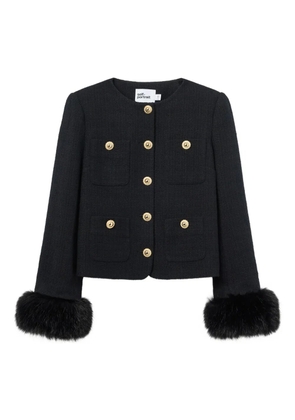 Self-Portrait faux fur-cuff buttoned jacket - Black