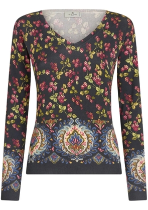 ETRO floral-print knitted top - Blue