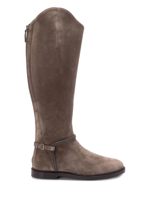 Brunello Cucinelli suede buckled boots - Brown