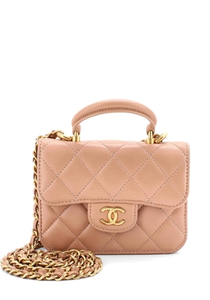 CHANEL Pre-Owned Top Handle Flap Coin Purse with Chain Quilted Lambskin crossbody bag - Neutrals