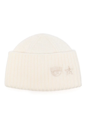 Chiara Ferragni Eye Star-embroidered ribbed beanie - White