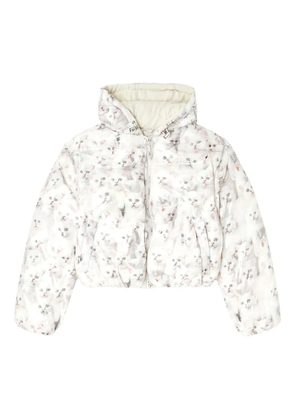 Diesel kitten-print hooded puffer jacket - White
