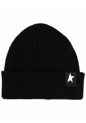 Golden Goose star patch ribbed beanie - Black