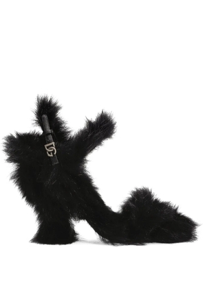 Dolce & Gabbana 105mm fur-trimmed buckle sandals - Black