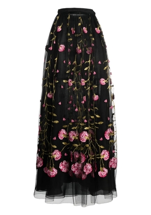 Giambattista Valli floral-embroidered tulle maxi skirt - Black