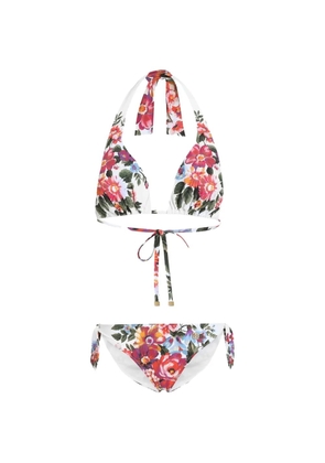 Dolce & Gabbana flower bouquet-print padded triangle bikini - White