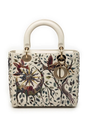 Christian Dior Pre-Owned 2019 Medium Calfskin Beaded and Embroidered Earth Lady Dior satchel - White