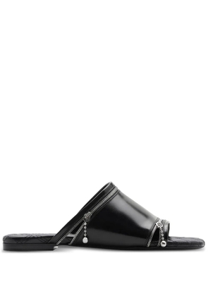 Burberry decorative-zip flat leather sandals - Black
