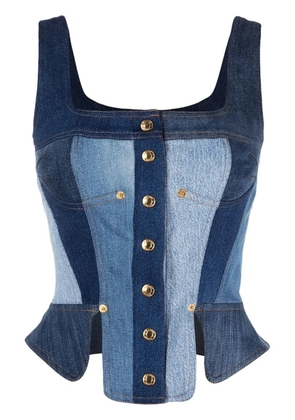 Marine Serre regenerated denim bustier top - Blue