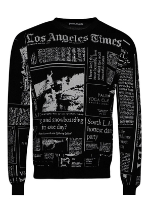 Palm Angels newspaper-print crew-neck sweater - Black