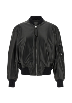 The Attico ribbed leather bomber jacket - Black