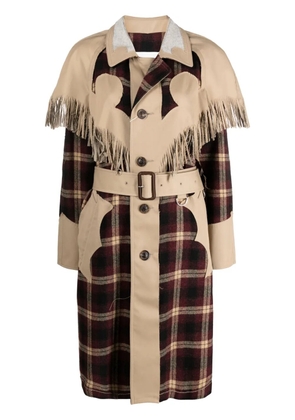 Maison Margiela check-pattern fringed wool coat - Red