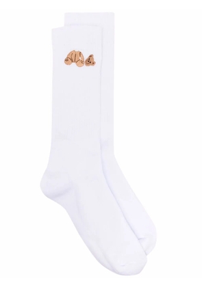 Palm Angels Bear logo ribbed socks - White
