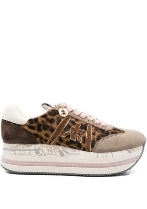 Premiata leopard-pattern platform low-top sneakers - Brown