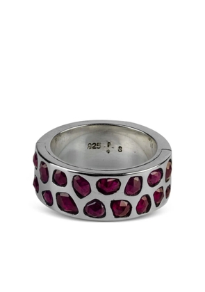 Parts of Four sterling silver Sistema ruby ring