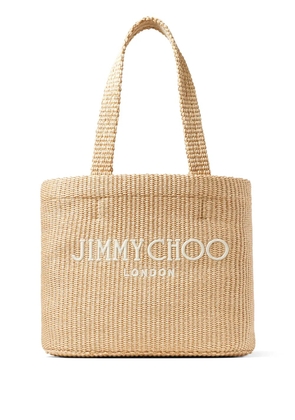 Jimmy Choo medium logo-embroidered beach bag - Neutrals