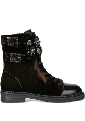 Kurt Geiger London 30mm Stoop crystal-floral buckled combat boots - Brown