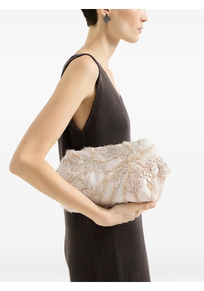 Brunello Cucinelli silk organza pouch bag with dazzling seabed embroidery - Neutrals