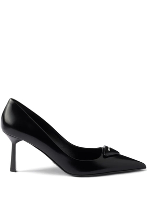 Prada 75mm triangle-logo leather pumps - Black