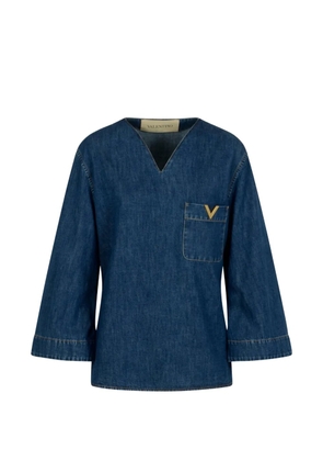 Valentino Garavani V-neck logo-plaque blouse - Blue