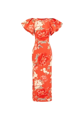 Leo Lin Lucinda floral puffed-sleeves midi dress - Orange