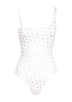 Max Mara logo-print one-shoulder swimsuit - White